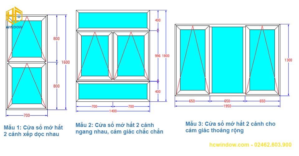 Bản vẽ cad cửa sổ mở hất 2 cánh nhôm xingfa chính hãng