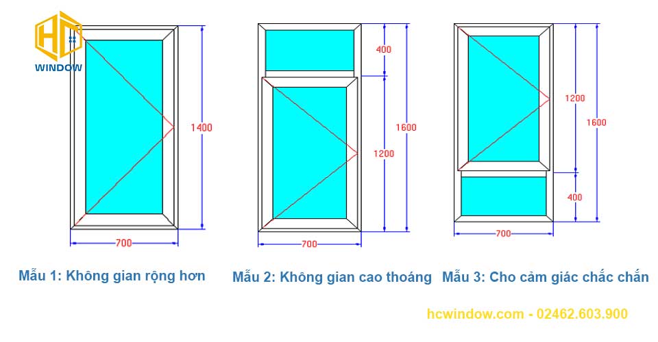 kích thước cửa sổ 1 cánh Xingfa